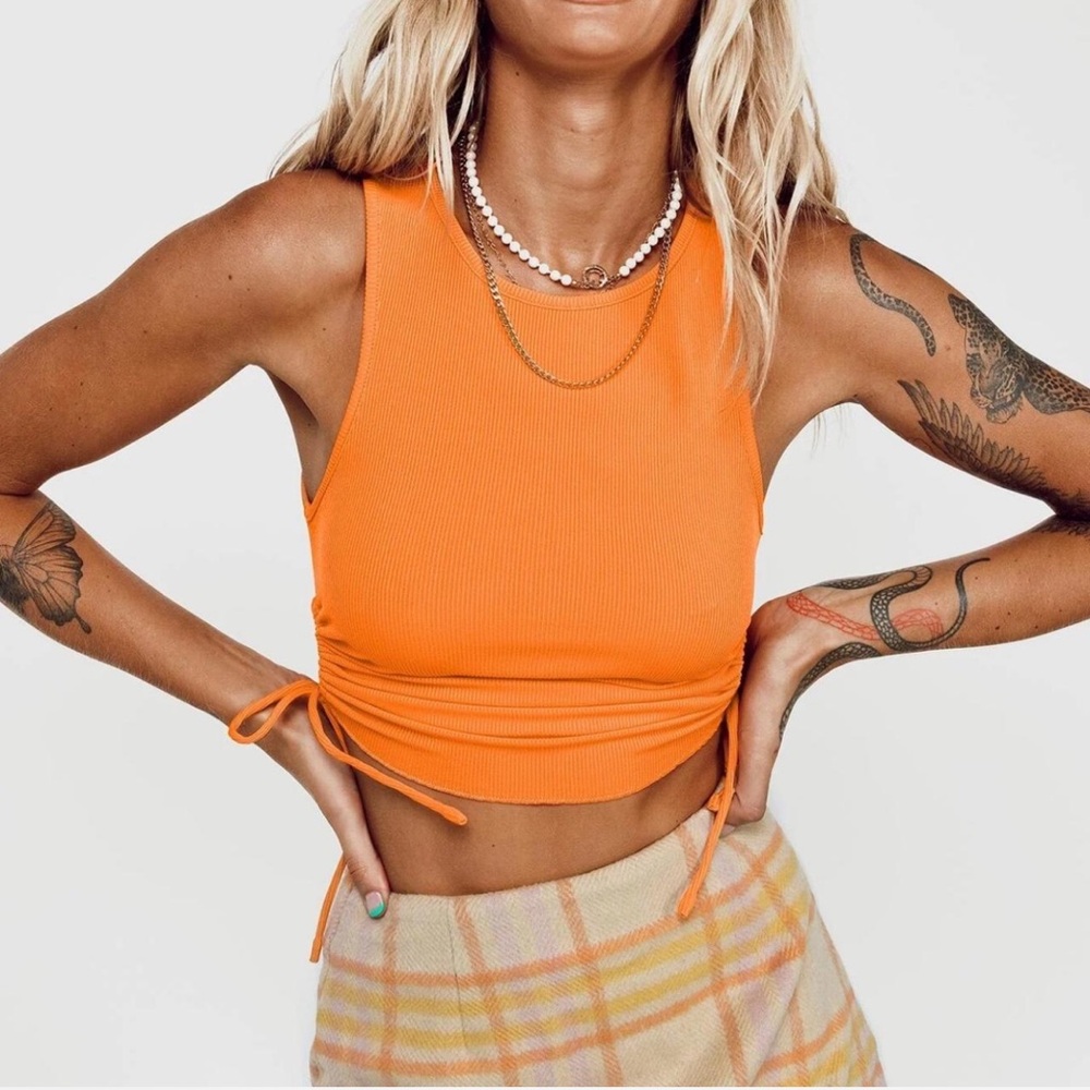 Princess Polly Bright Orange Ribbed Side-Tie Crop Tank